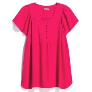 MARKET & SPRUCE STITCH FIX Plus Size Cleve Flutter Sleeve Blouse Raspberry Pink